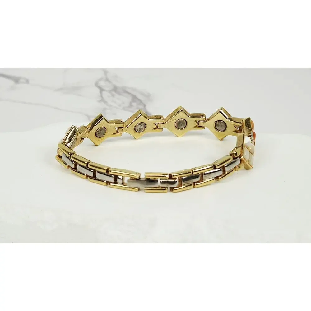 Vintage Retro Pastel Mosaic Cat's Eye Diamond Panel Link Bracelet 7.5